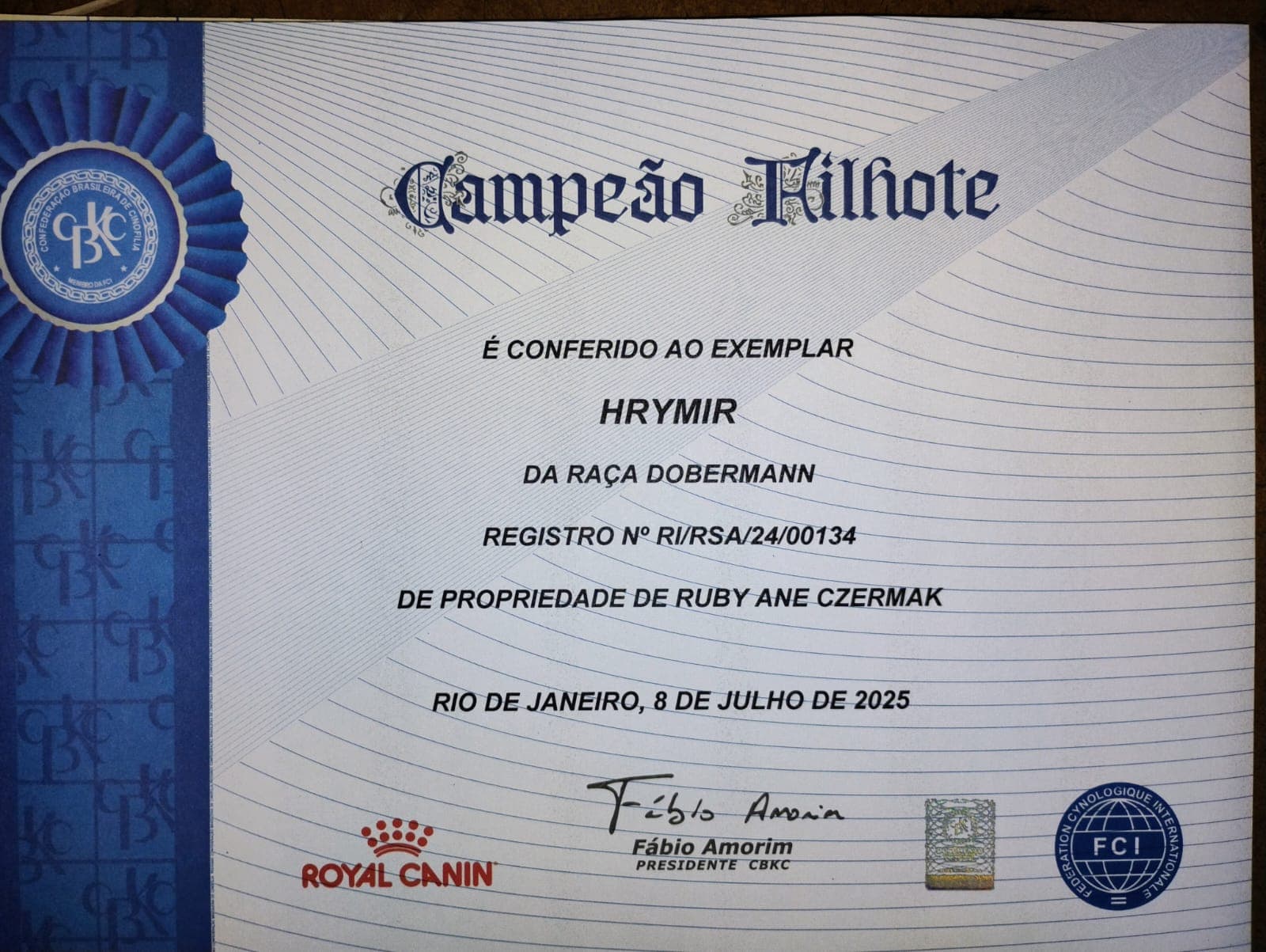 Títulos adquiridos do canil